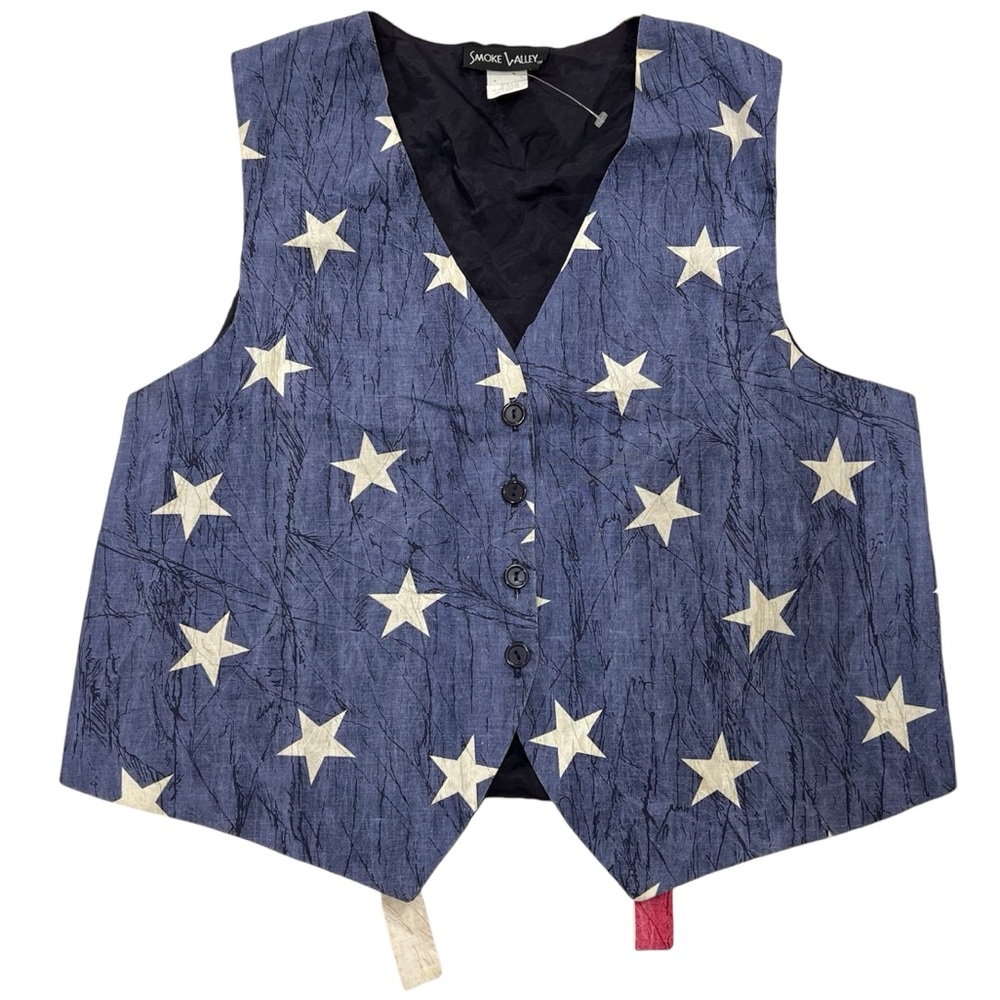 Smoke Valley American Flag Cotton Tie Back Stars & Stripes Festive Vest Size LP